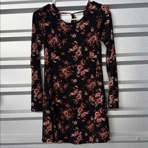 Floral Long Sleeve Dress - Black and Pink
